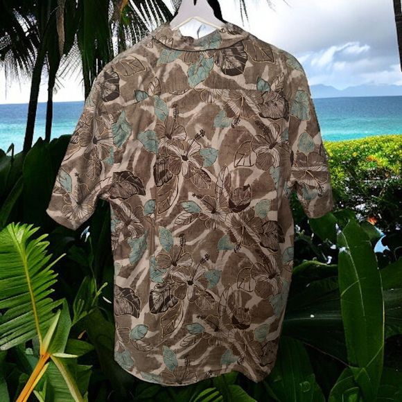 Caribbean Joe Men’s Hawaiian Aloha Button Down Shirt Floral Tropical Print Large - Picture 5 of 7